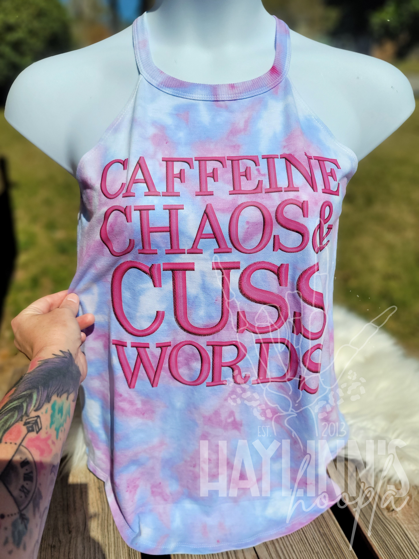 Caffeine Chaos & Cuss Words Rocker Tank/Tee