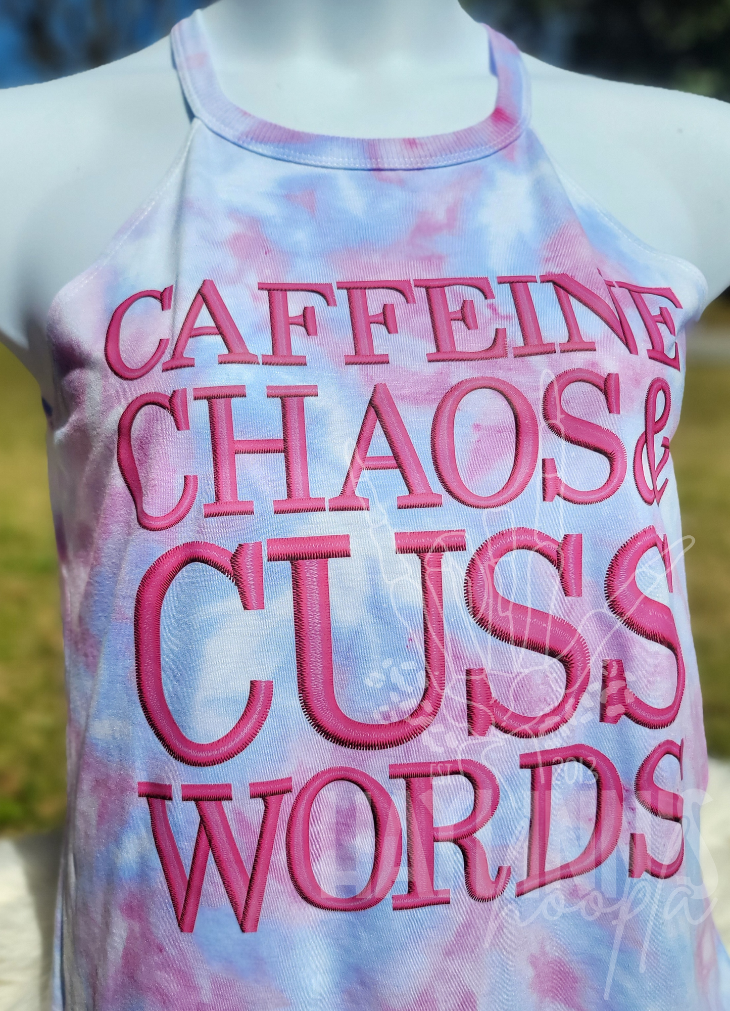 Caffeine Chaos & Cuss Words Rocker Tank/Tee