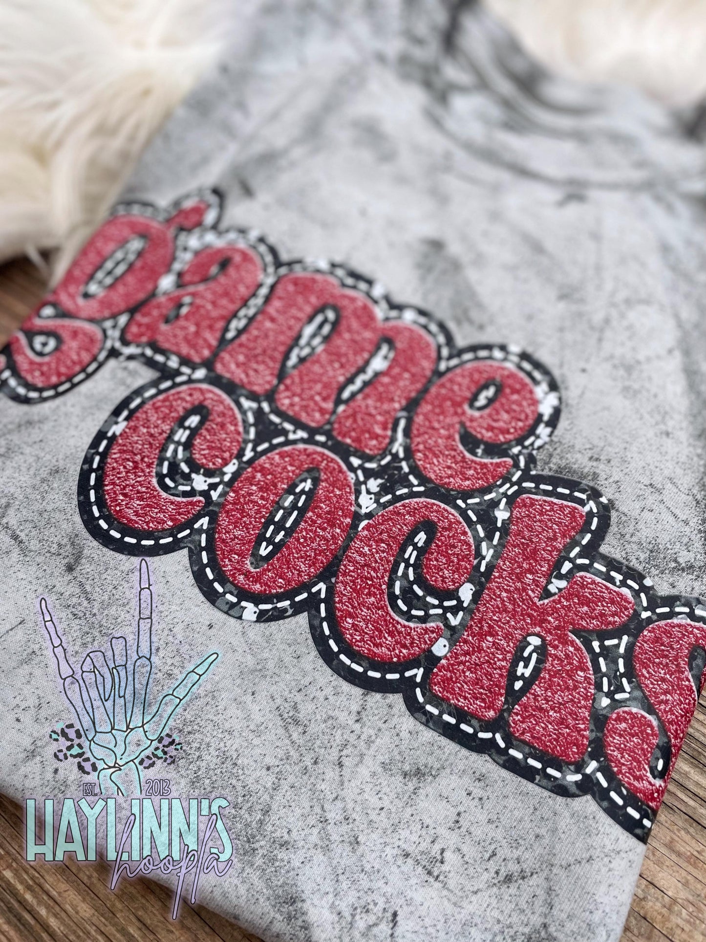 Trendy School Mascot Name {FAUX CHENILLE/FAUX SEQUIN} Tee