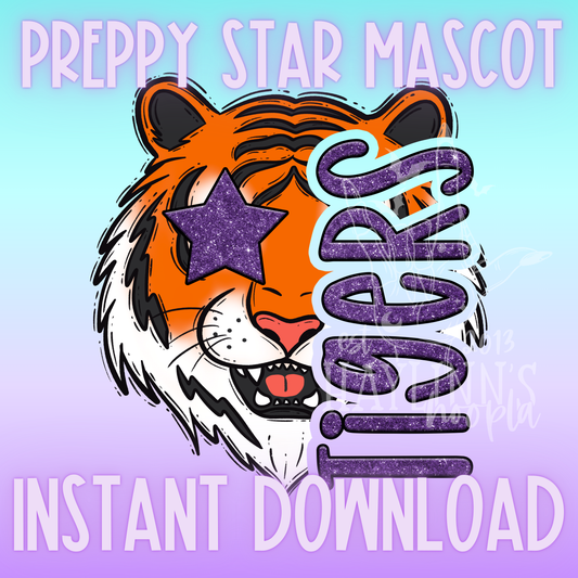 Tiger Preppy Star Mascot DIGITAL DESIGN