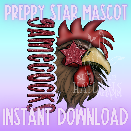 Gamecock Preppy Star Mascot DIGITAL DESIGN