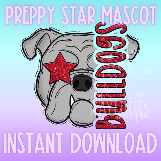 Bulldog Preppy Star Mascot DIGITAL DESIGN