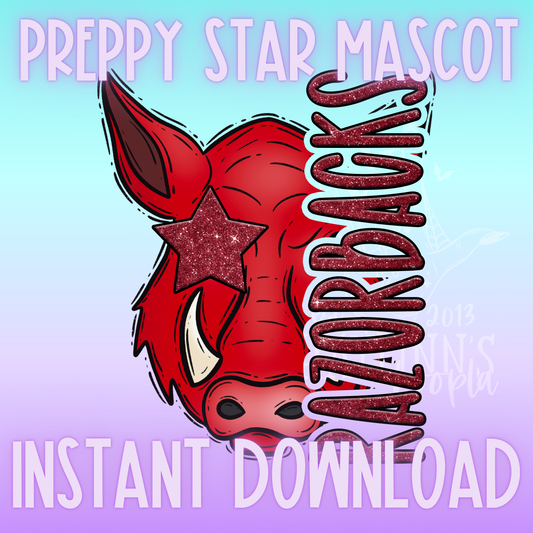 Razorback Preppy Star Mascot DIGITAL DESIGN