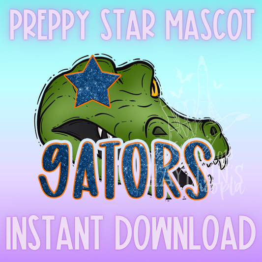 Gator Preppy Star Mascot DIGITAL DESIGN