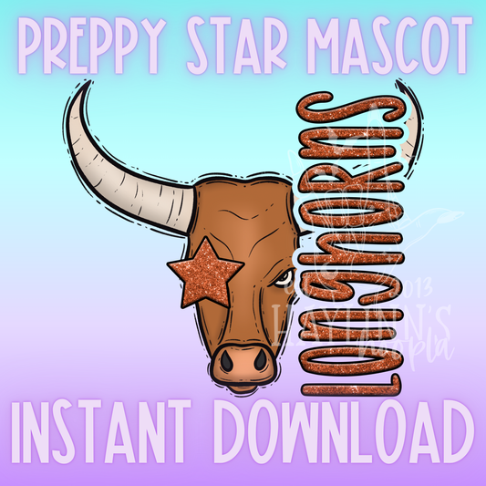 Longhorn Preppy Star Mascot DIGITAL DESIGN