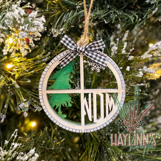 Christmas Tree Window Monogram {3D LIVING HINGE} Wood Ornament
