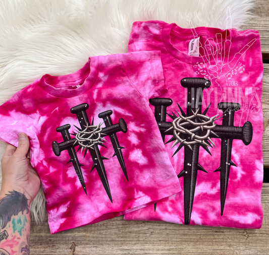 Three Nail Cross {FAUX EMBROIDERED} Tee