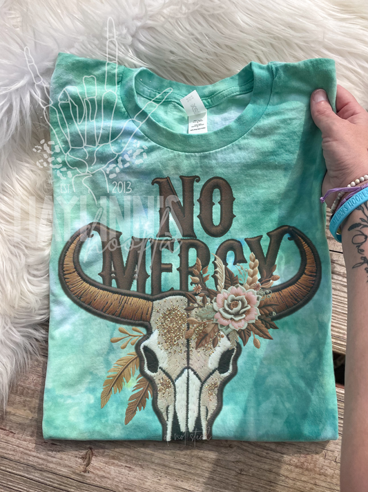 No Mercy Cow Skull {FAUX EMBROIDERED} Tee