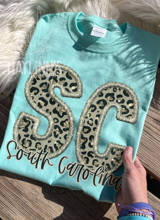 Leopard State {Faux Embroidery/Faux Glitter} Tee