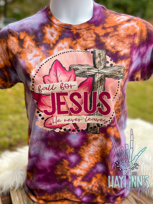 Fall for Jesus; He Never Leaves {Ice Dyed} Tee and MATCHING BLANKS
