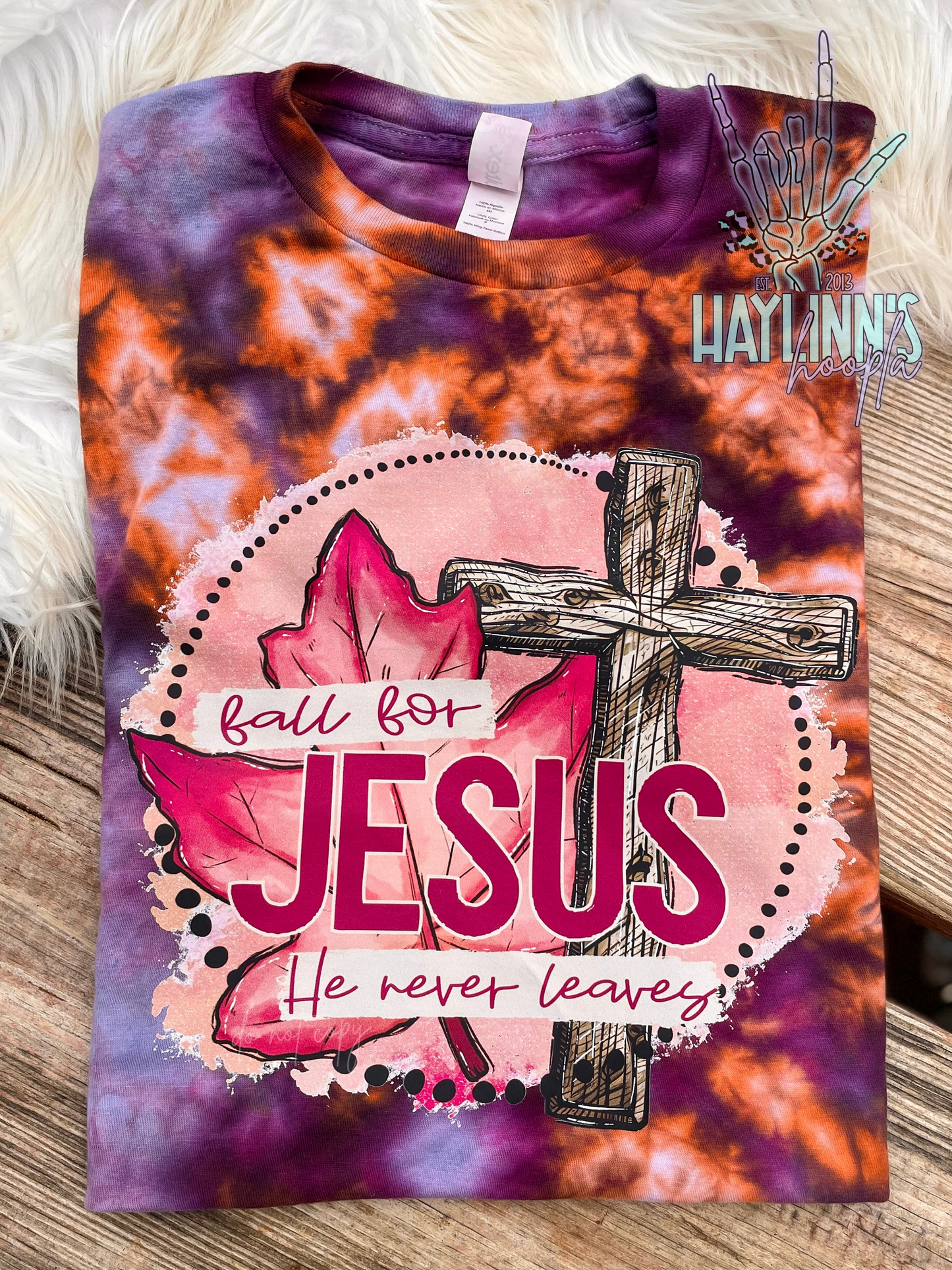 Fall for Jesus; He Never Leaves {Ice Dyed} Tee and MATCHING BLANKS