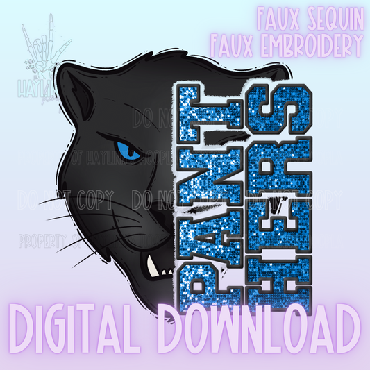 Trendy Faux Sequin/Embroidered PANTHERS Mascot DIGITAL DESIGN {blue/black}