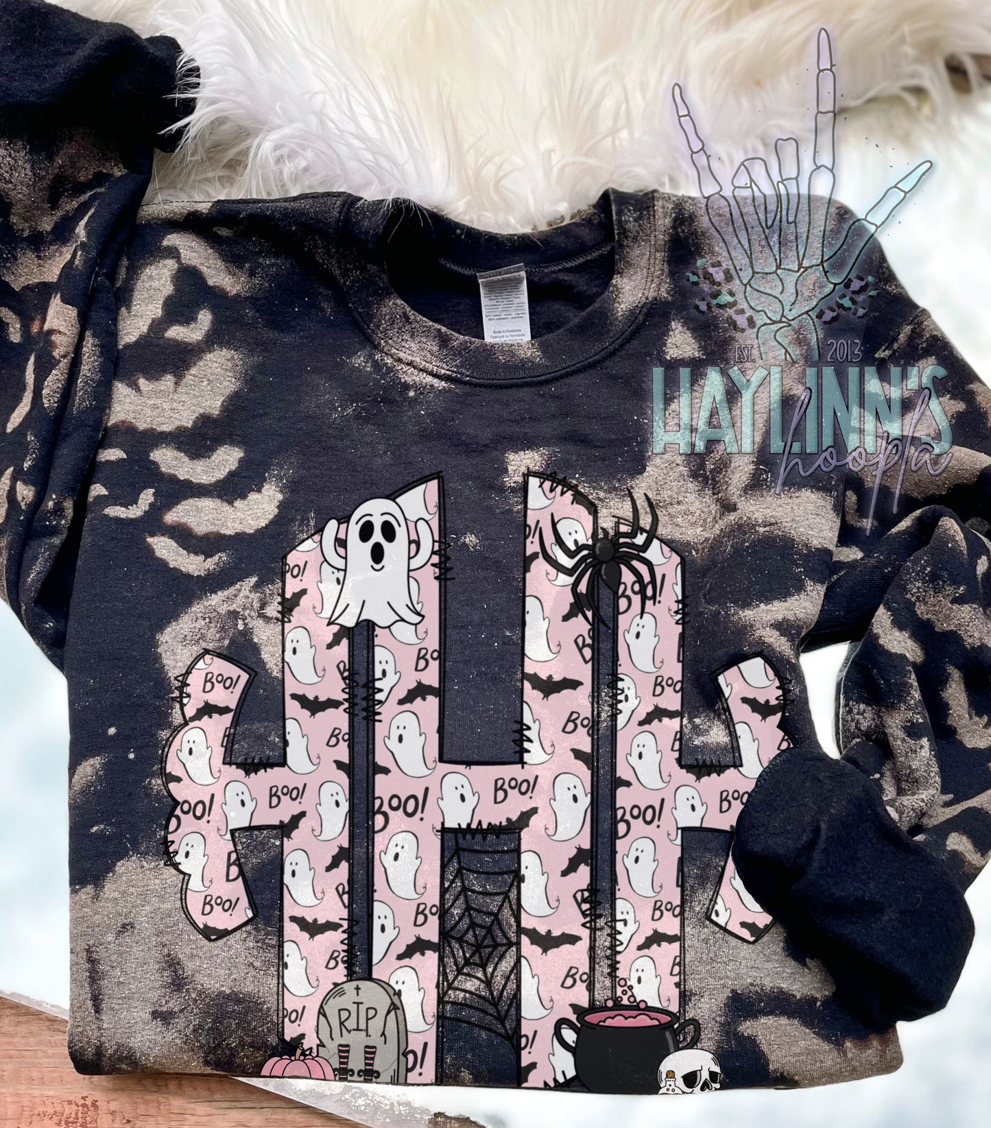 Spooky Monogram {Wild Thing Distressed w/ Bat Accent} Sweatshirt