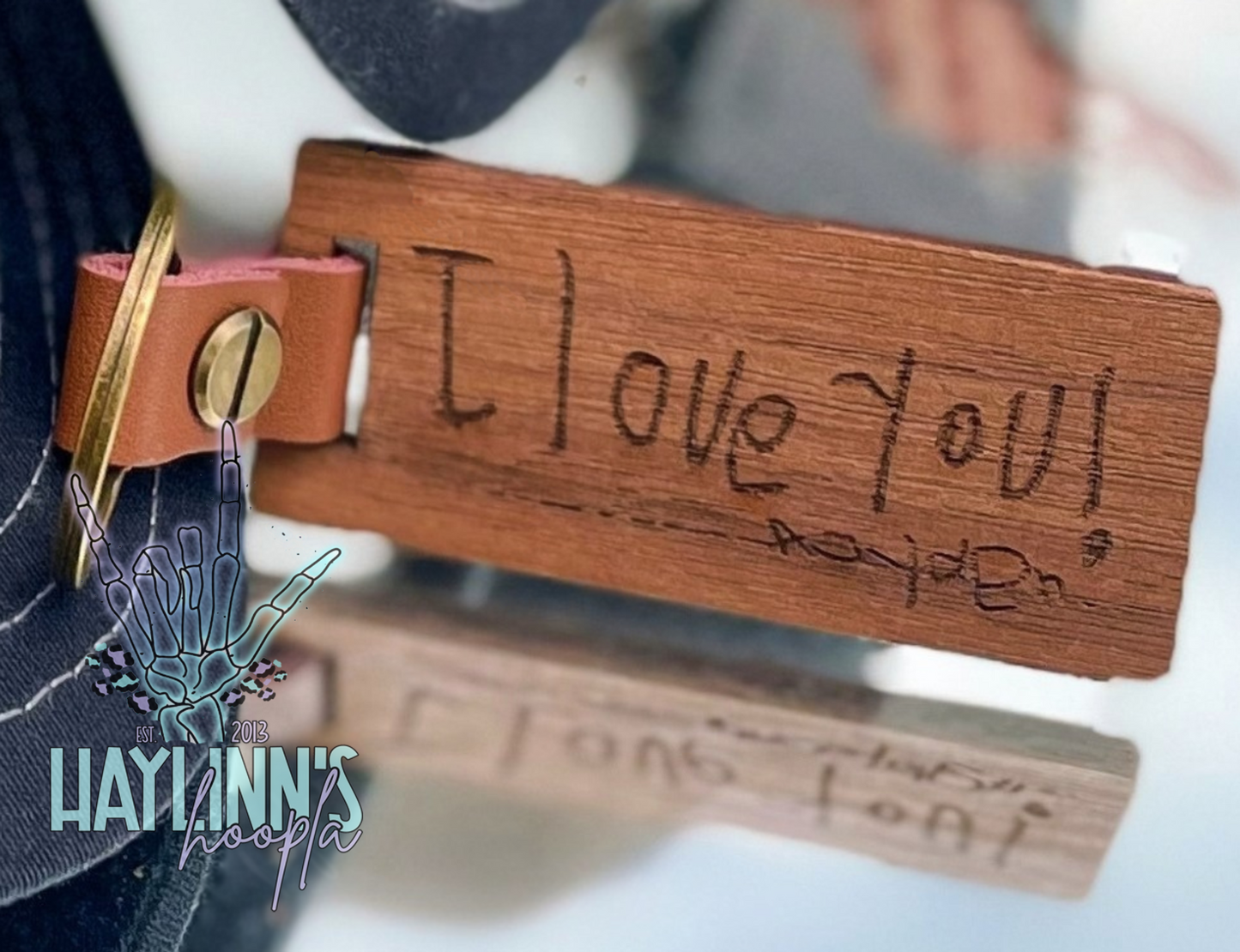 Your Own Handwriting Wooden Keychain {leather accent}
