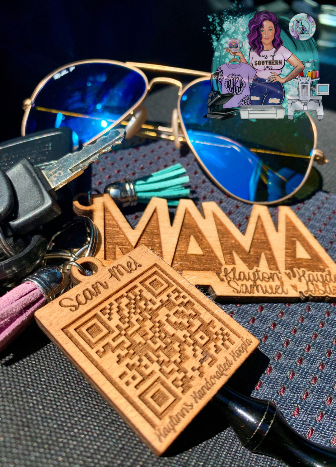 Personalized QR Code Wood Engraved Keychains