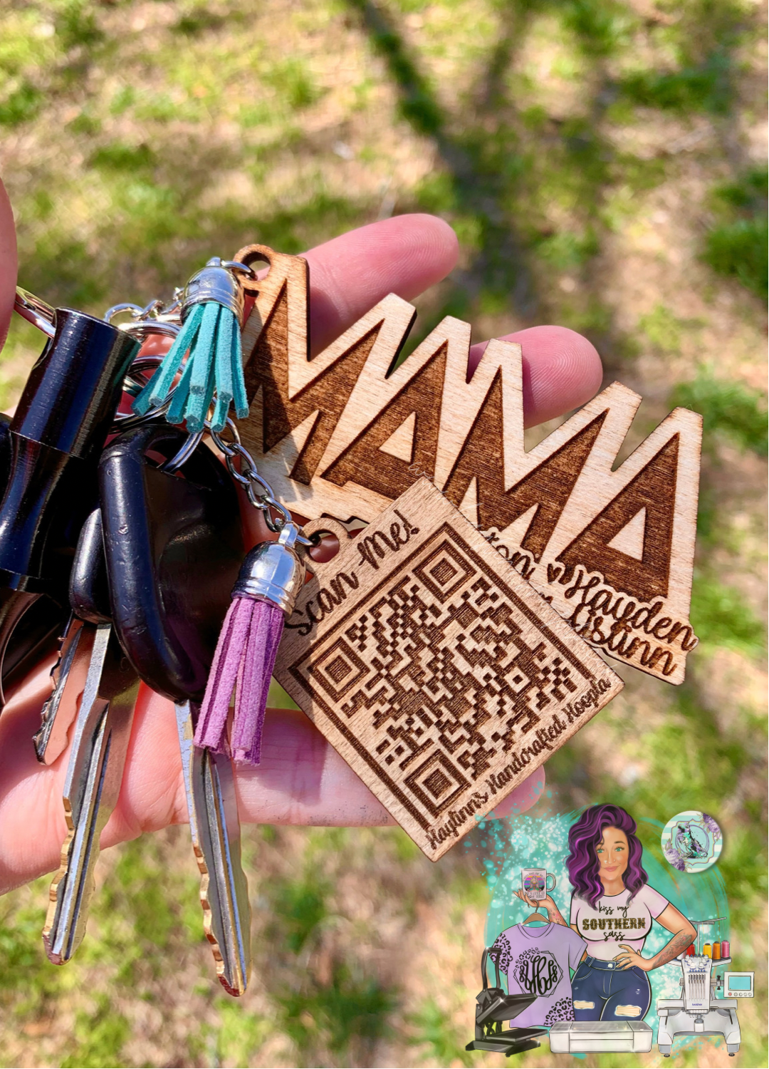 Personalized BULK QR Code Wood Engraved Keychains
